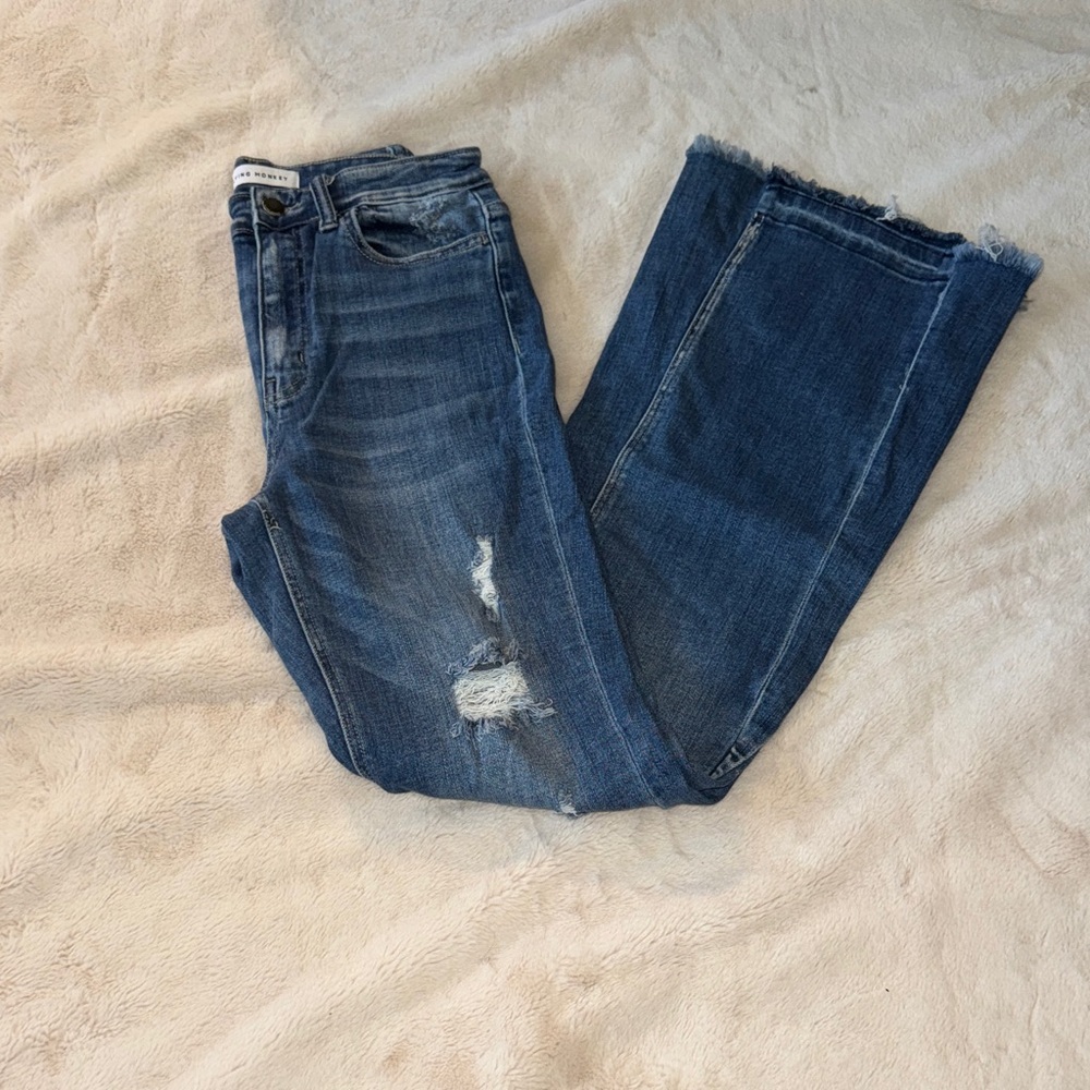 Flying Monkey Dark Blue Distressed Flare Jeans
